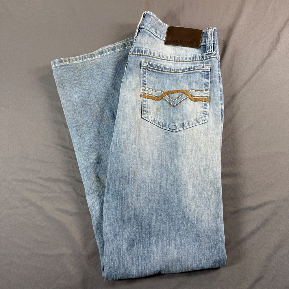 Rank 45 Mens Bootcut Jeans Light Wash Stretch Denim 30x32 Embroidered Pocket